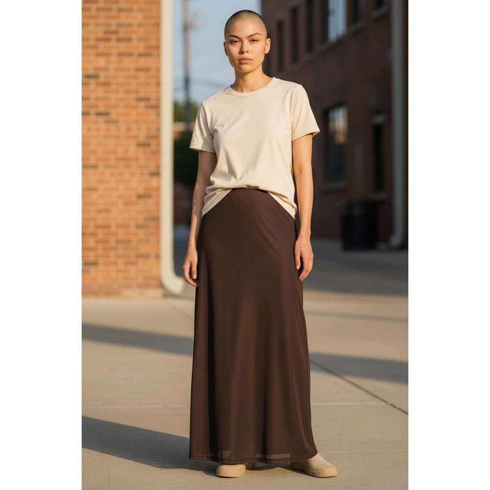 Basic Maxi Skirt‎ Brown Comfortable Stretch Waistband Casual Everyday Length
